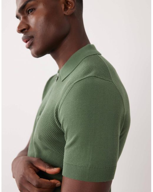 Mango Green Quarter Zip Poloshirt for men