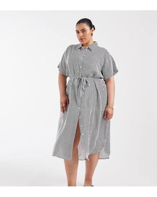 Vero Moda Gray Shirt Midi Dress With Tie Belt