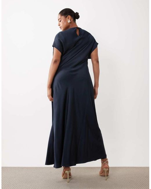 Forever New Blue Satin High Cowl Neck Tuck Side Detail Bias Maxi Dress