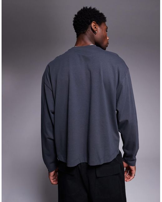 ASOS Blue Oversized Boxy Long Sleeve T-Shirt With Dropped Armhole for men