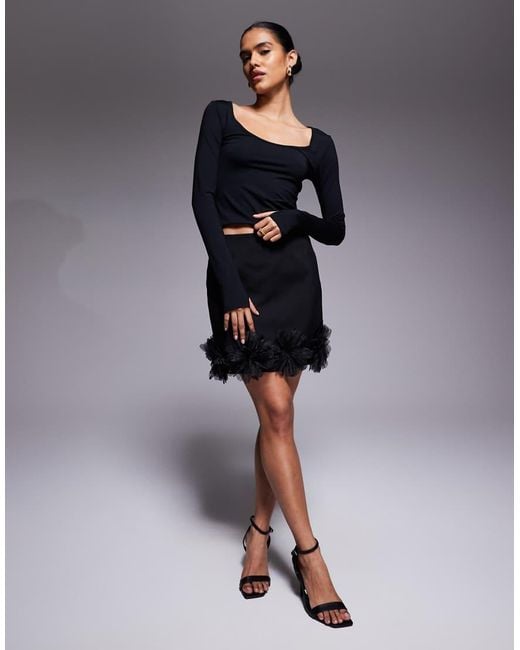 River Island Black 3d Flower Detail Mini Skirt