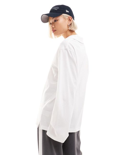 Weekday White Toby Oversized Long Sleeve Polo Top