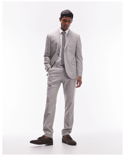 Topman – schmal geschnittene anzughose aus leinen in Gray für Herren