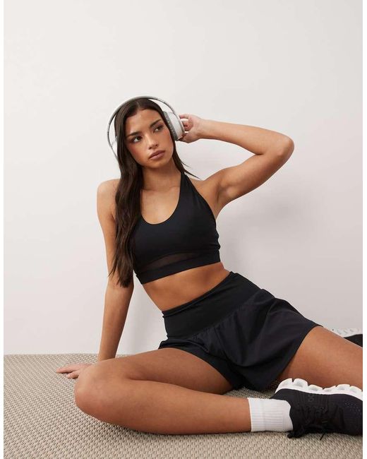 4505 Black Active Push Up Medium Support Sports Bra With Mesh Detail