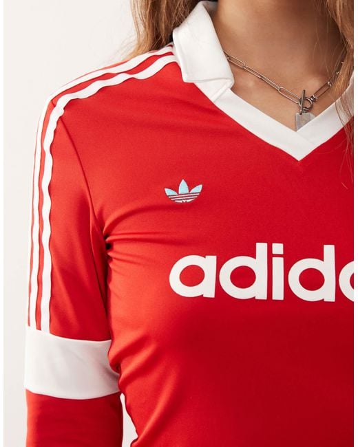 Adidas Originals Red Graphic Football Shirts Long Sleeve Jersey