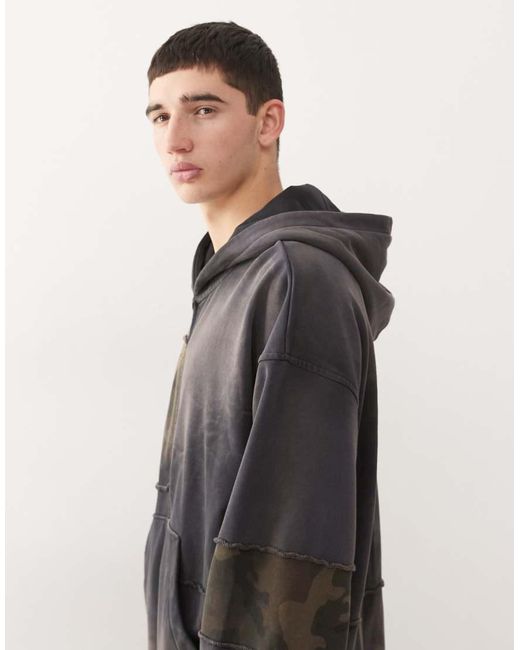 Weekday Gray Camo Print Zip Through Hoodie for men