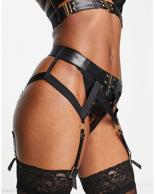 Hunkemöller Occult Pu And Lace Suspender Belt With Hardware Detail