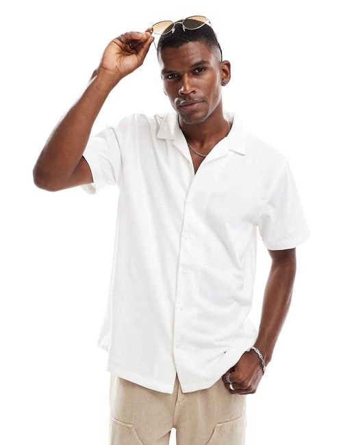 Brave Soul White Revere Collar Short Sleeve Shirt for men