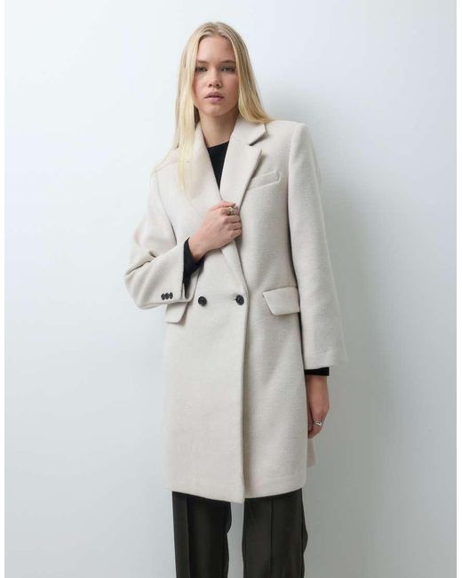 Mango Gray Wool Mix Tailored Midi Coat