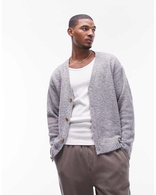 Topman White Boucle Relaxed Fit Cardigan for men