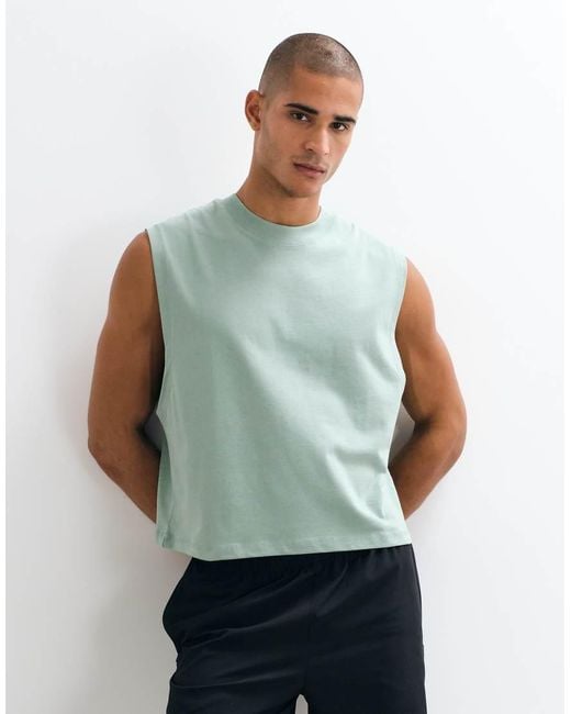 4505 Green Cotton Cropped Lifting Tank With Quick Dry Finish for men