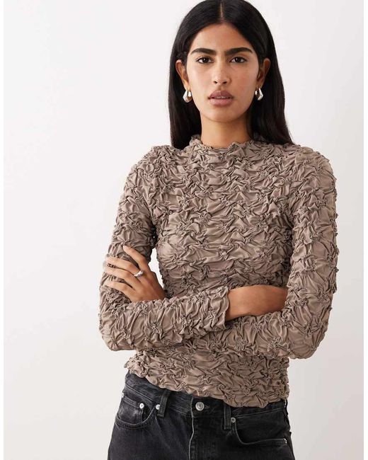 Y.A.S Brown 3d Textured Long Sleeve Top
