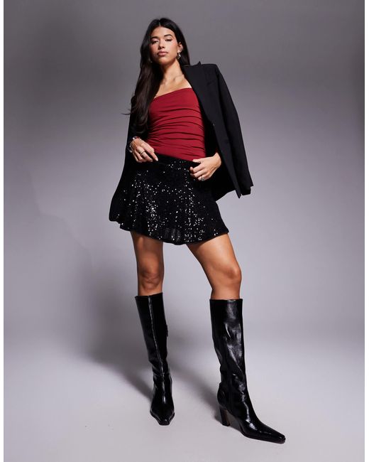 ASOS Black Allover Sequin Godet Flippy Mini Skirt