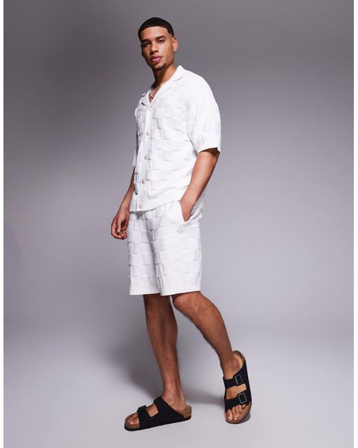 The Couture Club Gray Co-ord Knitted Checkerboard Shorts for men