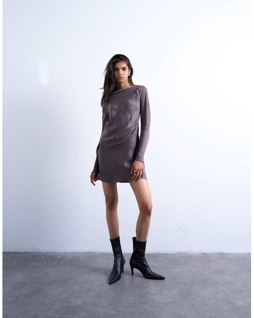 TOPSHOP Purple Drape Neck Mini Dress