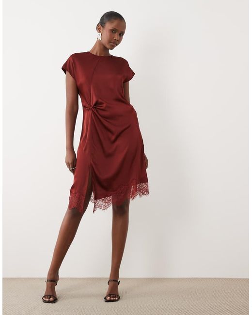 Vero Moda Red Ruched Detail Mini Dress With Lace Trim