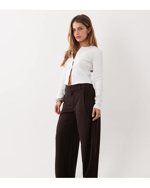 JDY Petite White Button Detail Wide Leg Dad Trousers