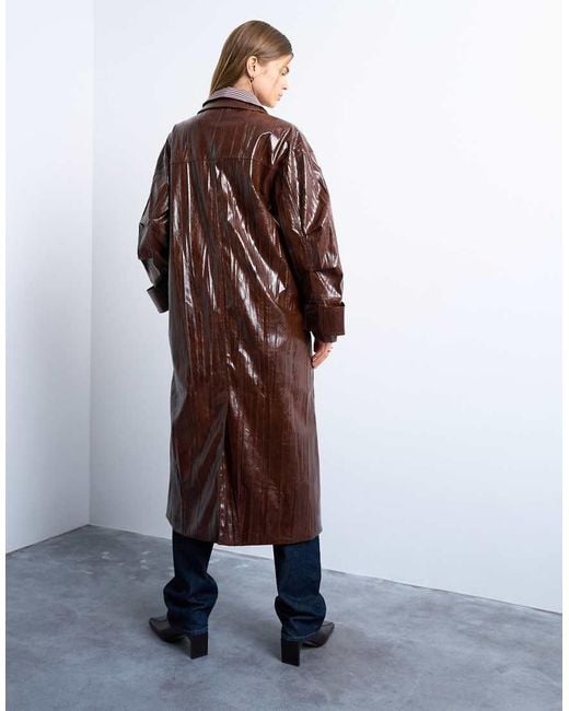 TOPSHOP Brown Faux Leather High Shine Trench Coat