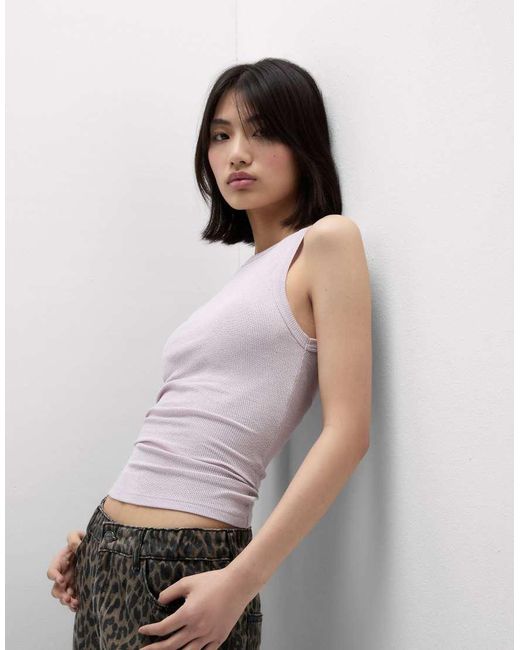 Intimissimi White Ribbed Lamé Cotton Vest Top