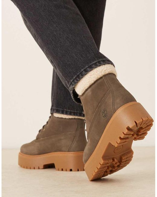 Timberland Natural Stone Street 6 Inch Platform Borg Lined Boot