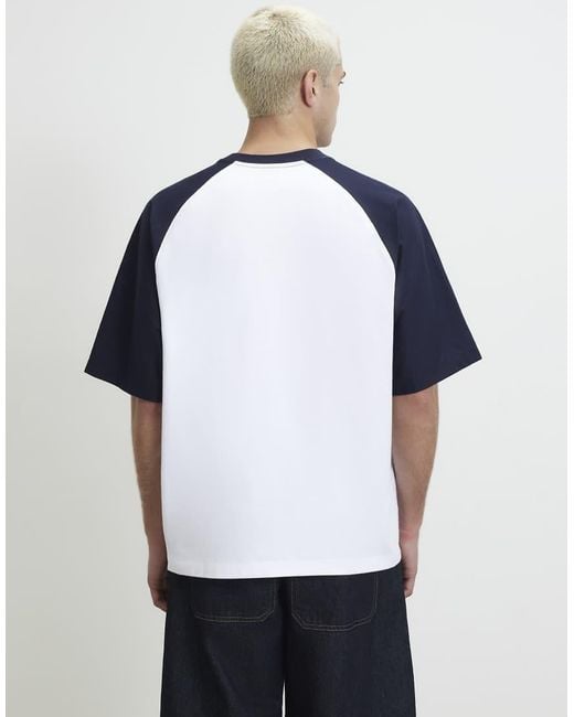 River Island Blue Oversized Fit Raglan Sleeve T-Shirt for men