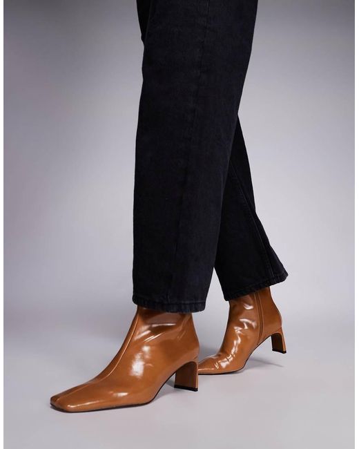 ASOS Brown Eliza Set Back Heel Ankle Boots