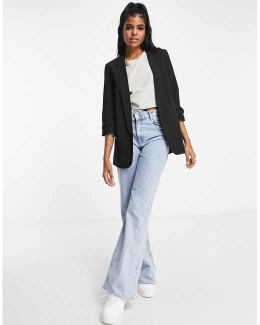Pieces Black Ruched Sleeve Blazer
