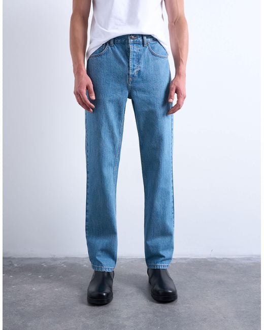 Topman Blue Rigid Straight Jeans for men