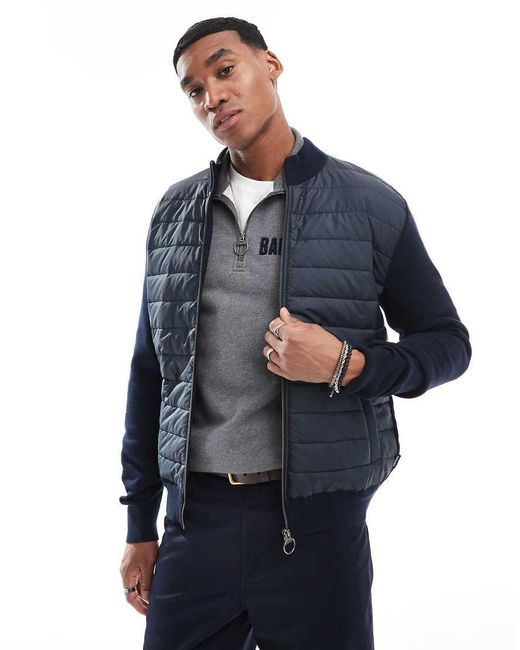Barbour Blue Essential Carn Baffle Zip Through Knitted Jumper for men