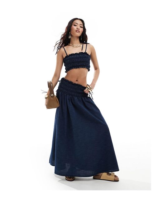 ASOS Blue Soft Denim Maxi Skirt With Ruched Waist