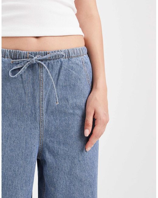 Object Blue Tie Waist Wide Leg Jeans