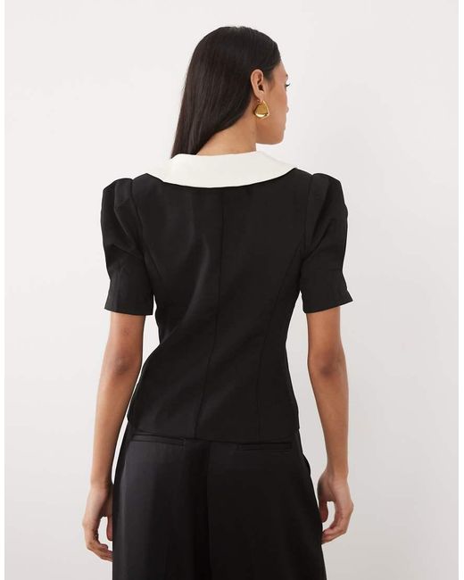 Sister Jane Black Hearts Contrast Oversized Contrast Collar Heart Button-Up Top