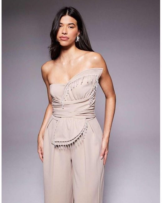 ASOS Natural 3D Petal Jumpsuit With Drop Bead Detail