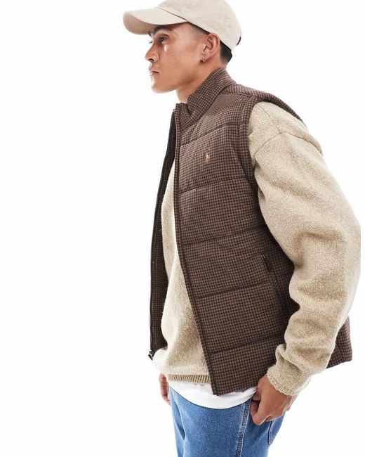 Polo Ralph Lauren Brown Icon Logo Quilt Dogtooth Printed Jersey Gilet for men