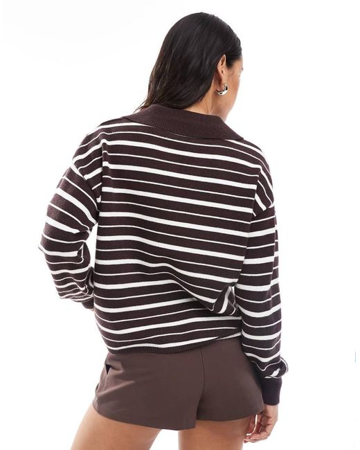 4th & Reckless Black Knitted Collared V-neck Rugby Jumper