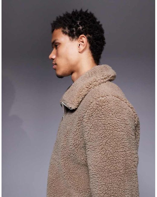 ASOS Gray Relaxed Funnel Neck Zip-through Borg Sweatshirt for men