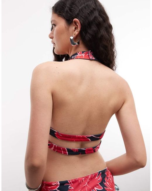 Susmie's Red Dalia Reversible Halterneck Tie Back Top