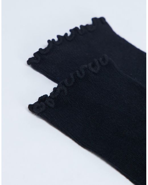 TOPSHOP Black Ribbed Frill Socks