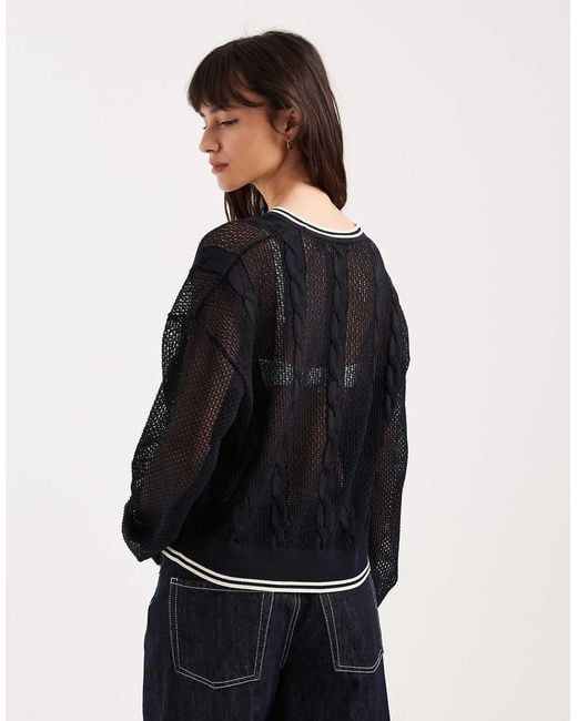 Fred Perry Black Mesh Cable Knit Sweater