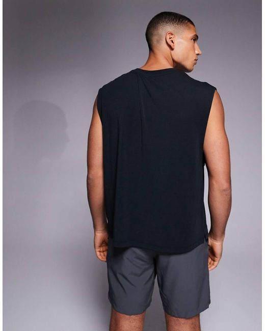 4505 Blue Quick Dry Performance Jersey Boxy Oversized Lifting Tank for men