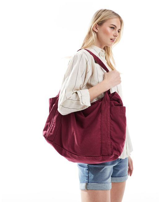 ASOS Red Heavyweight Washed Tote Bag