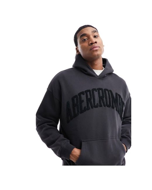 Abercrombie & Fitch Black Tonal Varsity Logo Oversized Hoodie for men