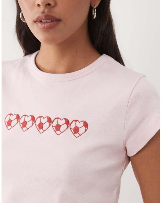Miss Selfridge Pink Baby Tee With Football Graphic