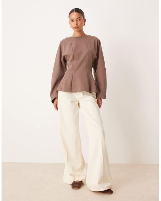 ASOS Brown Seam Detail Waisted Long Sleeve Tee