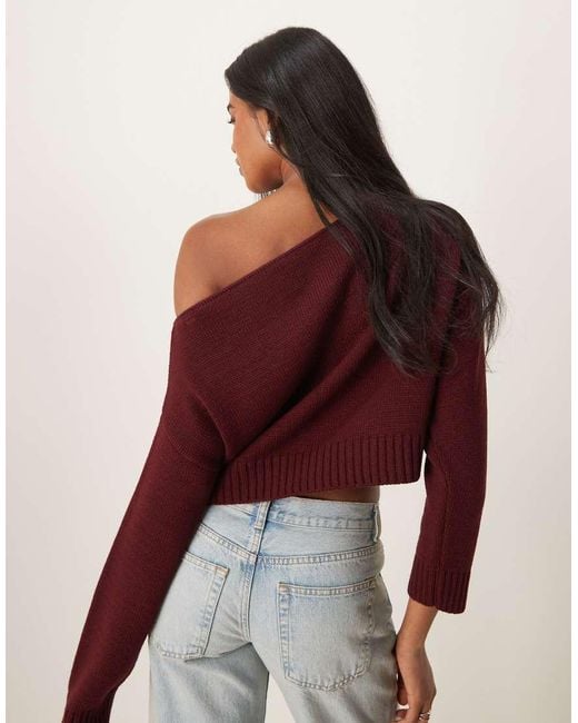 Miss Selfridge Red Off The Shoulder Slouchy Knit Rose Jumper