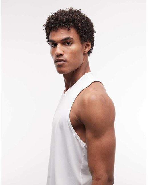 4505 White Nylon Performance Mesh Quick Dry Racer Back Running Tank Top for men