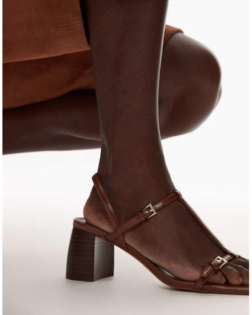 Mango Brown Buckle Detail Block Heel Sandal