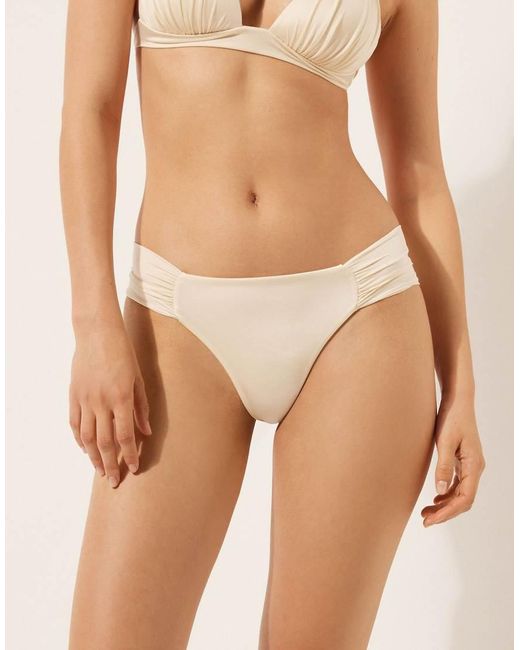 Calzedonia Brown Shiny Satin Ruched Bikini Bottoms