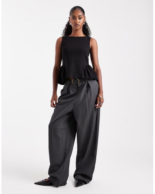 Pieces Black Peplum Detail Jersey Top
