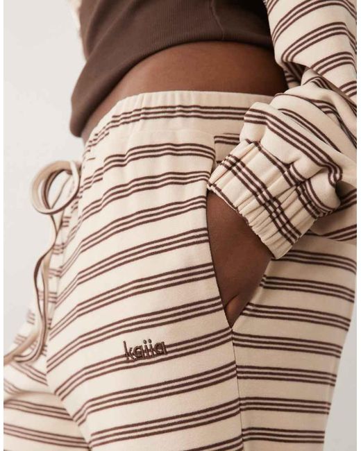 Kaiia Natural Jersey Fleece Wide Leg Drawstring Pants
